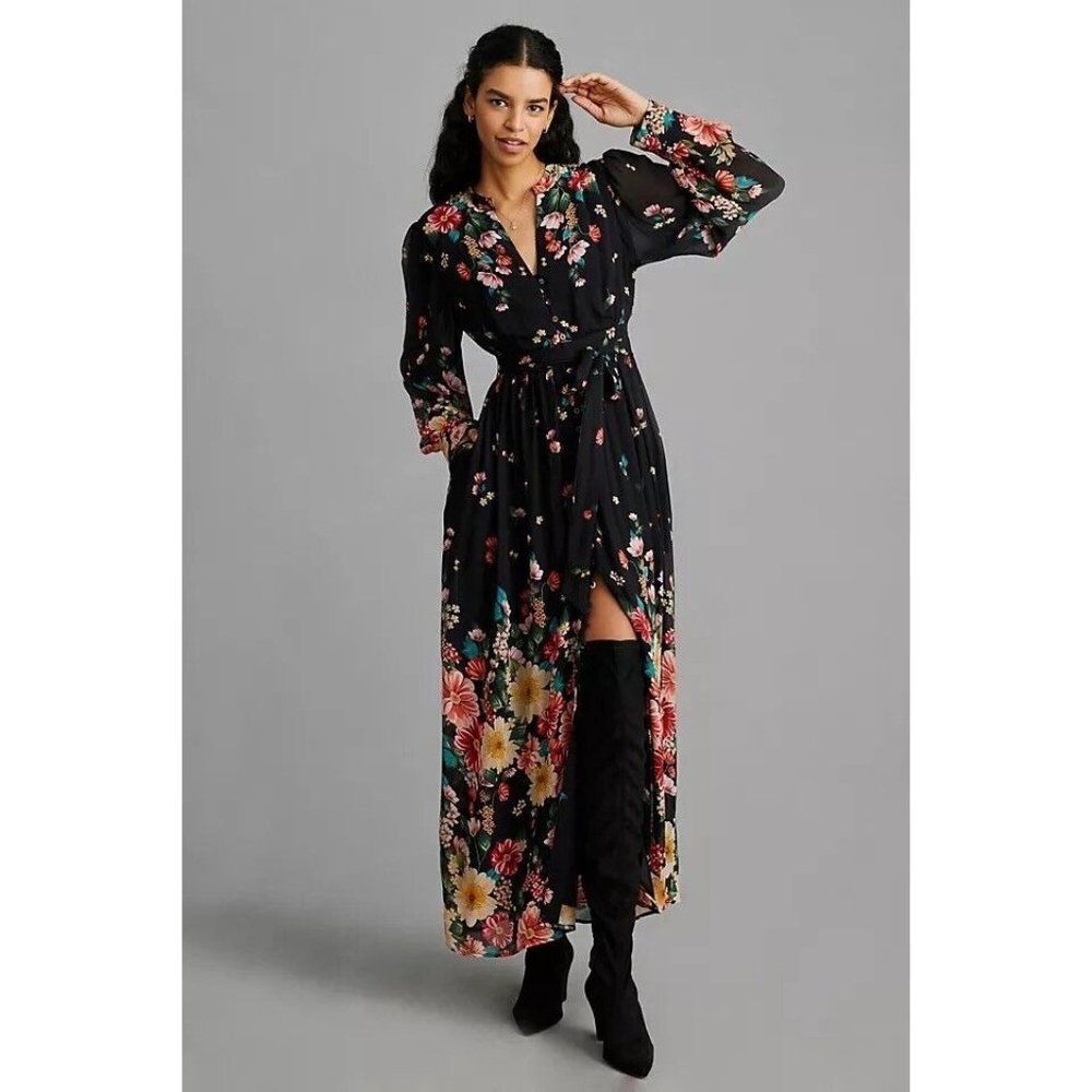 NWT ANTHROPOLOGIE FOREVER THAT GIRL VIVIENNE PRINTED MAXI SHIRT DRESS